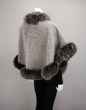 Petite Alpaca Cape with Fox Trim - Silver Black Snow