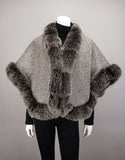 Petite Alpaca Cape with Fox Trim - Silver Black Snow