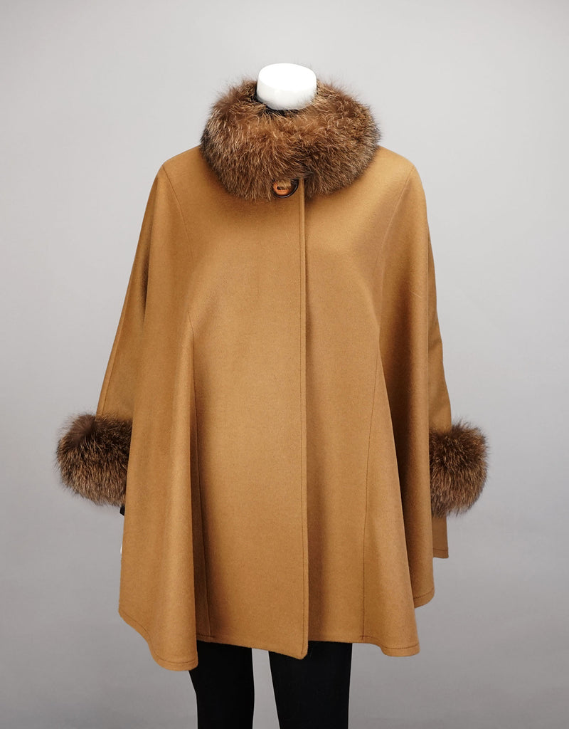 Cashmere Blend Mandarin Collar Cape- Camel