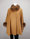 Cashmere Blend Mandarin Collar Cape- Camel