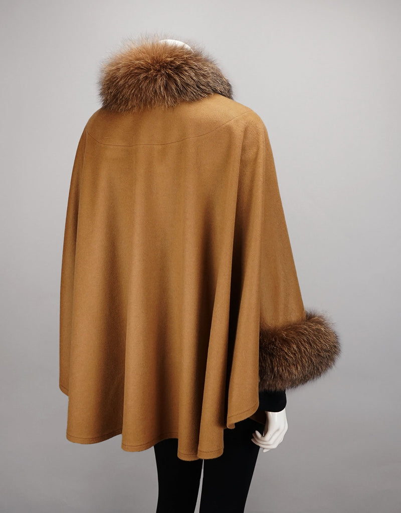 Cashmere Blend Mandarin Collar Cape- Camel