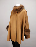 Cashmere Blend Mandarin Collar Cape- Camel