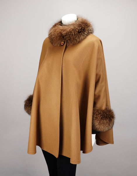 Cashmere Blend Mandarin Collar Cape- Camel