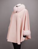Cashmere Blend Mandarin Collar Cape- Pink