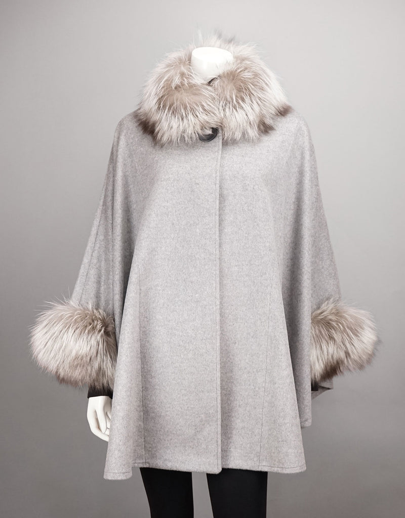Cashmere Mandarin Collar Cape- Grey