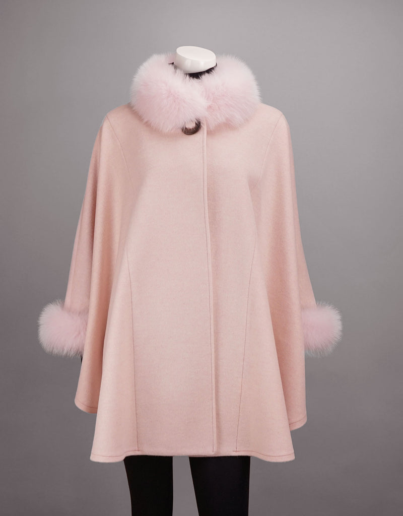 Cashmere Blend Mandarin Collar Cape- Pink