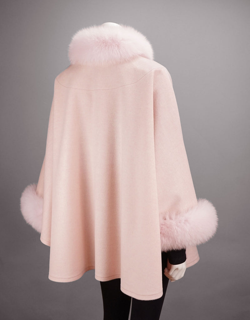 Cashmere Blend Mandarin Collar Cape- Pink