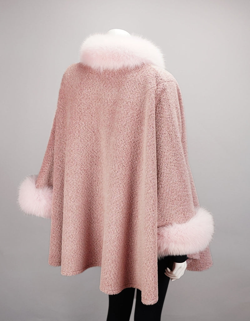 Wool & Alpaca Blend Mandarin Collar Cape - Pink