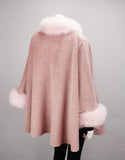 Wool & Alpaca Blend Mandarin Collar Cape - Pink