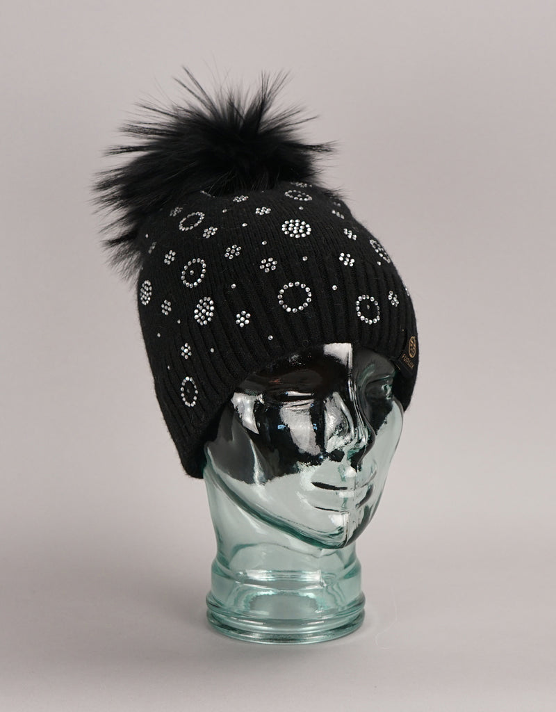 Circle Flower Rhinestone Hat- Black