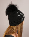 Circle Flower Rhinestone Hat- Black