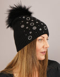 Circle Flower Rhinestone Hat- Black