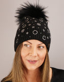 Circle Flower Rhinestone Hat- Black