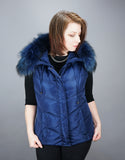 Hooded Vest with Fur Trim Blue