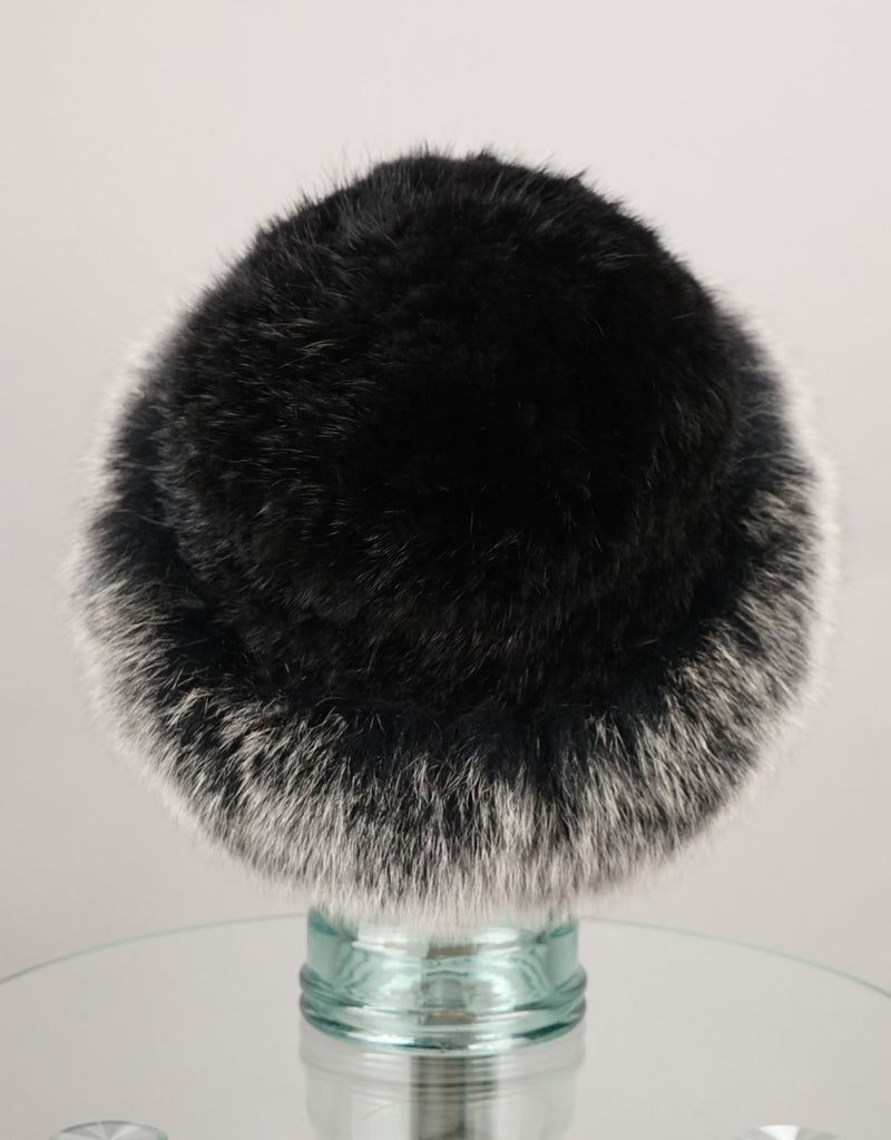 Hand woven Mink hat with Fox Trim - Black Frost