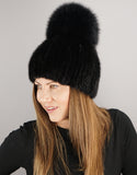 Oversize Pom Mink Hat - Black / Black