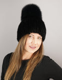 Oversize Pom Mink Hat - Black / Black