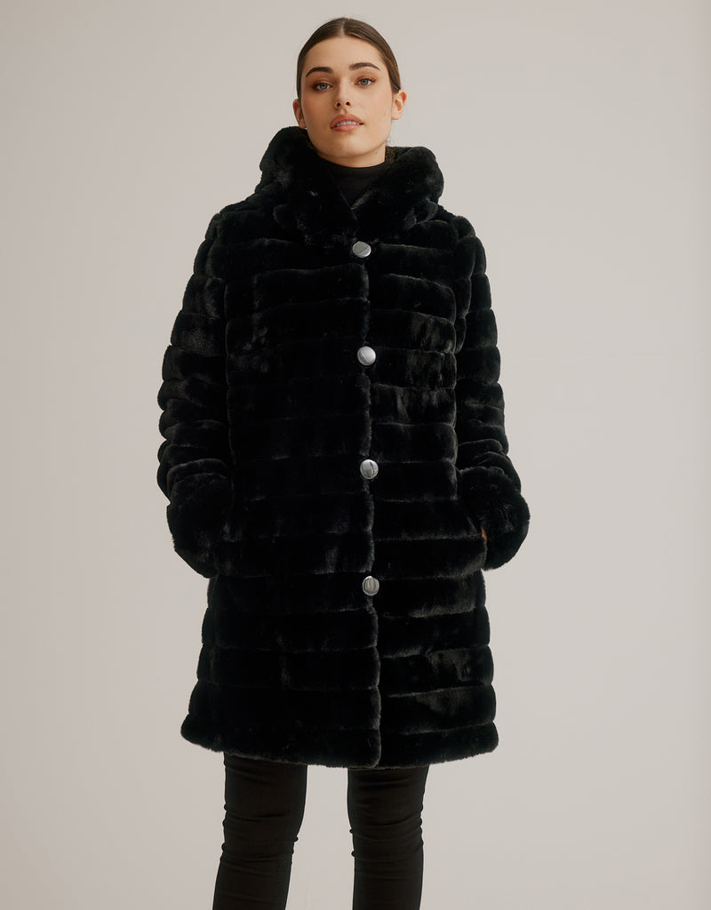 Hooded Reversible Faux Fur Stroller- Black