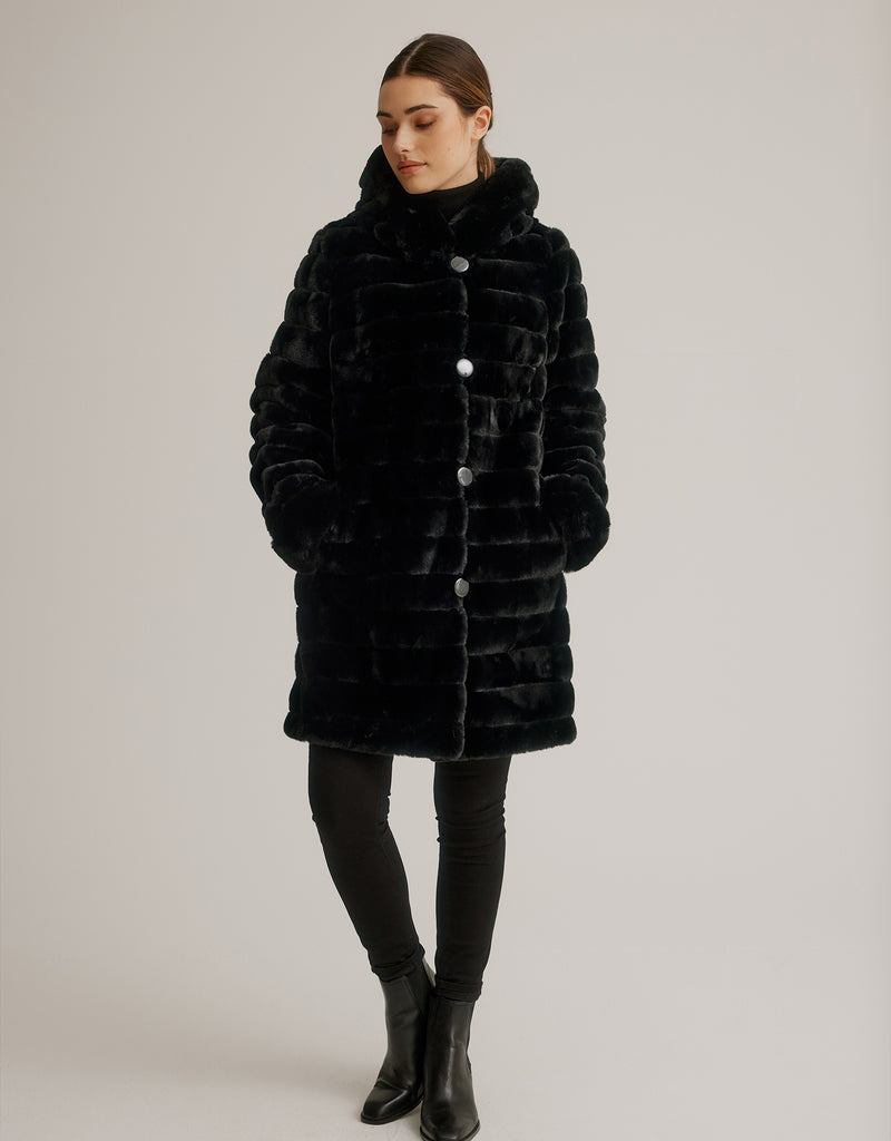 Hooded Reversible Faux Fur Stroller- Black