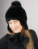 Novel Tri-Pom Stretch Rex Hat - Black
