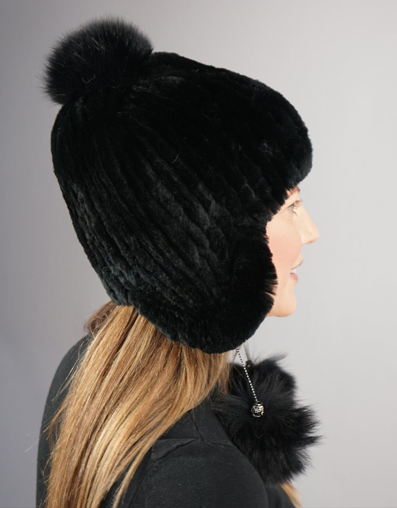 Novel Tri-Pom Stretch Rex Hat - Black