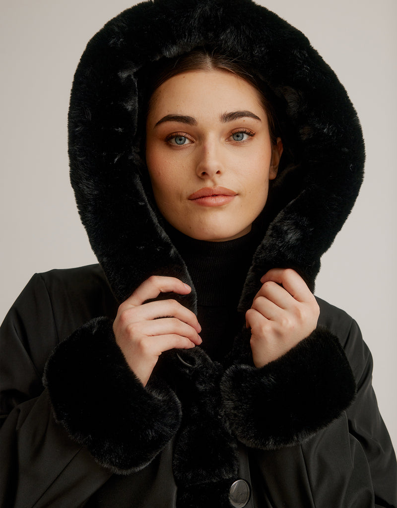 Hooded Reversible Faux Fur Stroller- Black