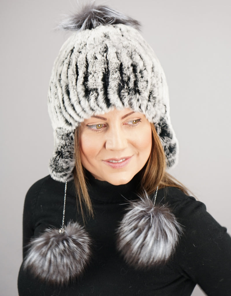 Novel Tri-Pom Stretch Rex Hat - Black Snow