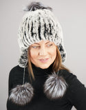 Novel Tri-Pom Stretch Rex Hat - Black Snow