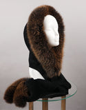Hood with Fur Trim- Black Brown