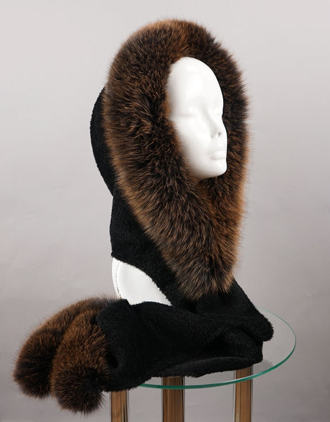 Hood with Fur Trim- Black Brown