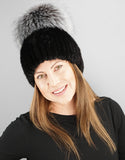 Oversize Pom Mink Hat - Black / Silver