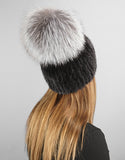 Oversize Pom Mink Hat - Black / Silver