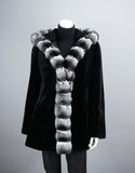 Sheared Mink Hooded Reversible Jacket with Chinchilla Trim