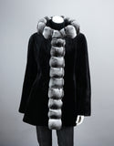 Sheared Mink Hooded Reversible Jacket with Chinchilla Trim