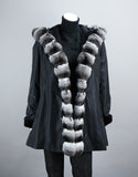 Sheared Mink Hooded Reversible Jacket with Chinchilla Trim