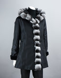 Sheared Mink Hooded Reversible Jacket with Chinchilla Trim