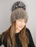 Oversize Pom Mink Hat - Grey /  Silver