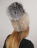 Oversize Pom Mink Hat - Grey /  Silver