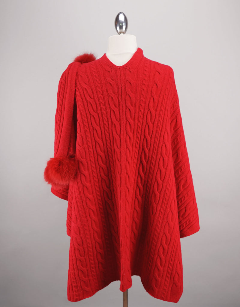 Cable Knit "Pull Thru" Wrap - Red