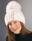 Oversize Pom Pom Stretch Rex Hat - Pink