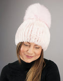 Oversize Pom Pom Stretch Rex Hat - Pink