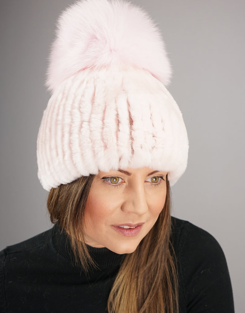 Oversize Pom Pom Stretch Rex Hat - Pink