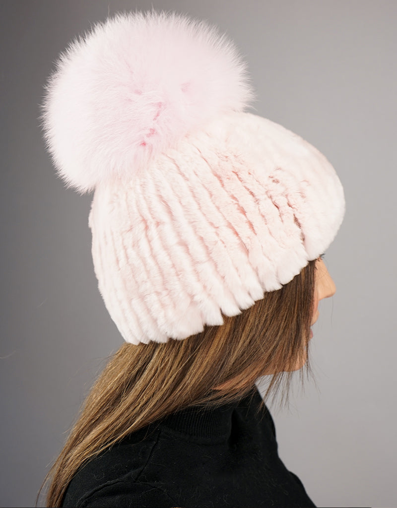 Oversize Pom Pom Stretch Rex Hat - Pink