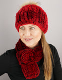 Classic Pom Pom Hat - Red Black