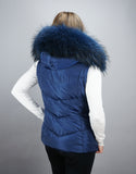 Hooded Vest with Fur Trim Blue