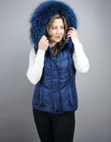 Hooded Vest with Fur Trim Blue