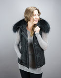 Hooded Vest with Fur Trim Black