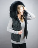 Hooded Vest with Fur Trim Black