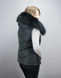Hooded Vest with Fur Trim Black