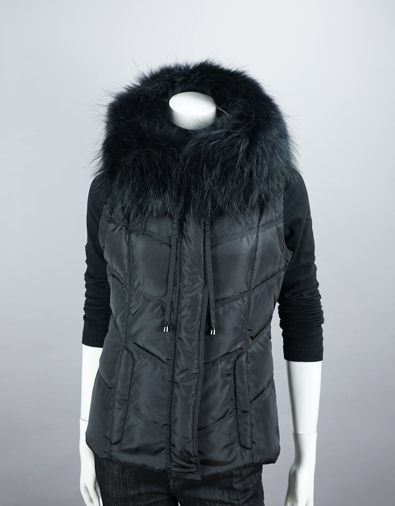 Hooded Vest with Fur Trim Black